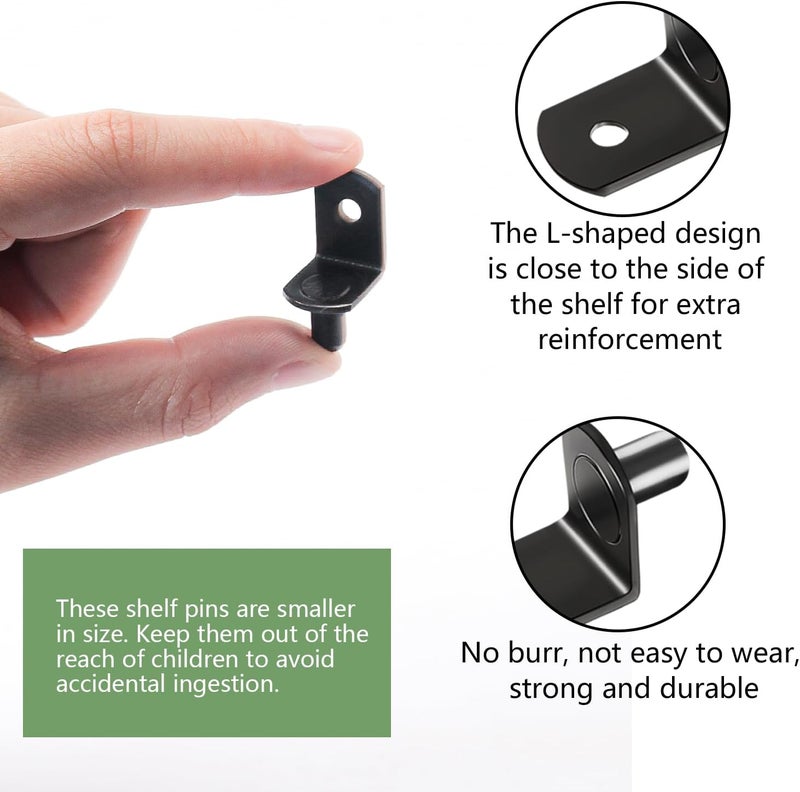 NORACLAN Black-50pcs Plated Steel L-Shelf Support Pegs, 1/4" L-Shaped Bracket Style Cabinet Shelf Support Pegs with Rubber Sleeve, for Kitchens Support & Shelves - Image 3
